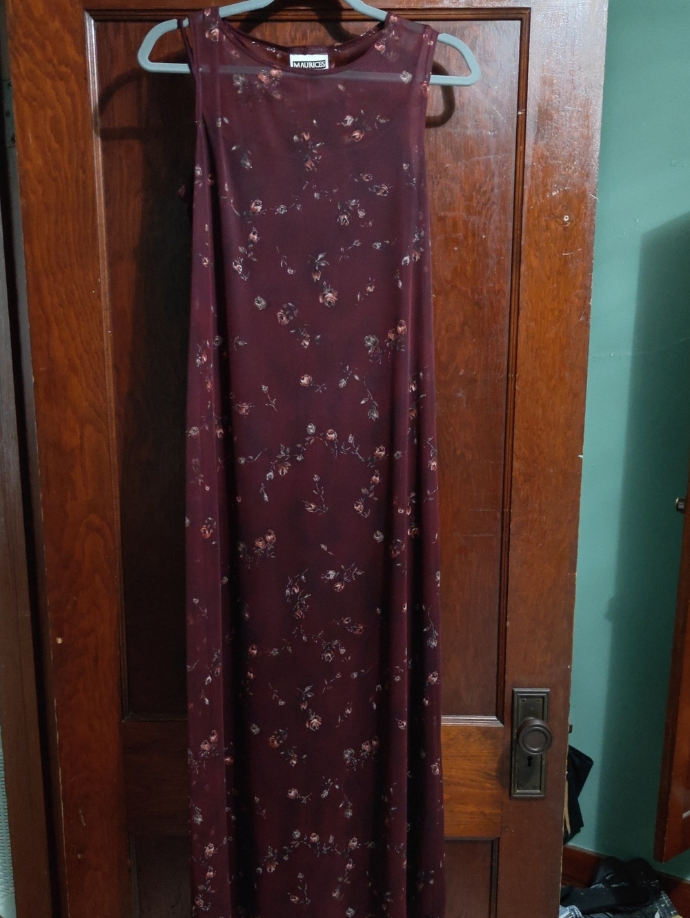 Vintage Maurices Wine Floral Sleeveless Maxi Dress With Slip